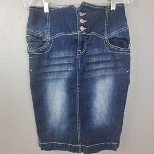 Deb Jeans Denim Skirt Y2K Western Accents Dark Wash Fitted Mini Size 5